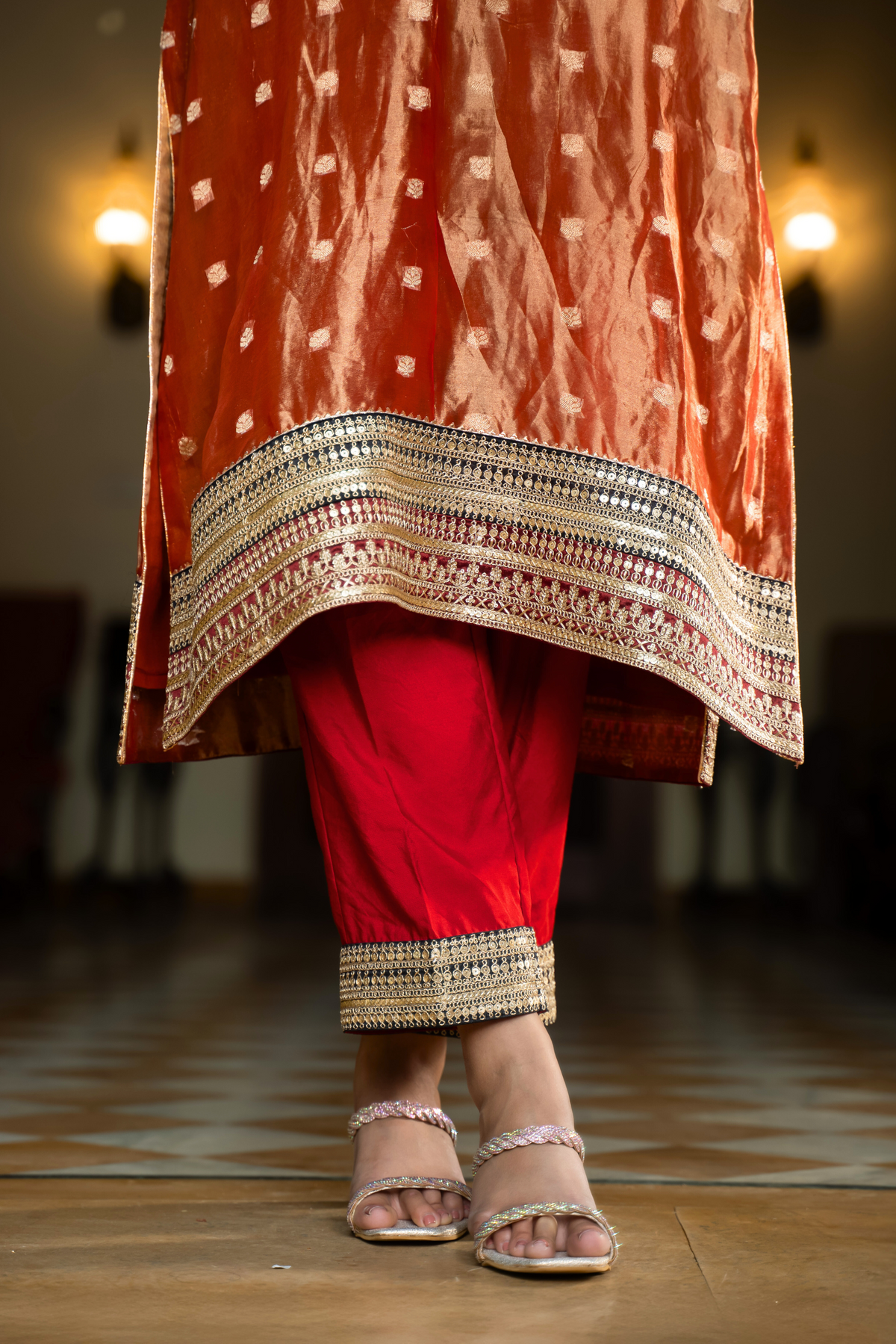 Naseebo Royal Rust Banarasi Silk Kurta Set