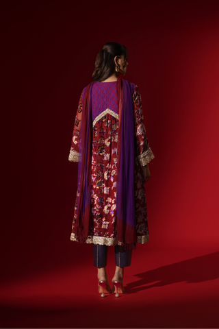 Naseebo Maroon Mystic Velvet Anarkali Kurta Set