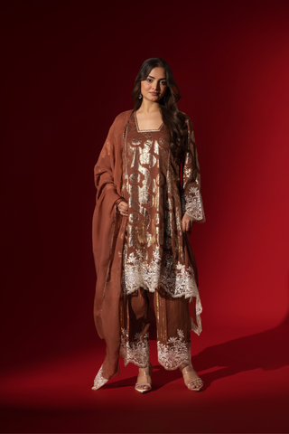 Naseebo Mocha Brown Shimmer Kurta Set