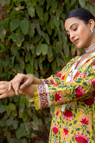 Naseebo Spring Glow Hand Block Printed Cotton Kurta Set