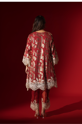 Naseebo Maroon Grandeur Shimmer Kurta Set