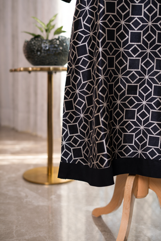 Naseebo Abstract Elegance Ebony Ivory Silk Co-ord Set