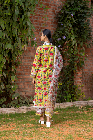 Naseebo Spring Glow Hand Block Printed Cotton Kurta Set