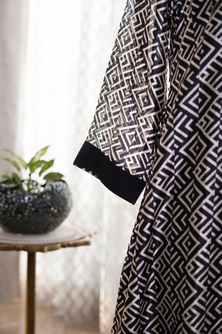 Naseebo Geometric Symphony Ebony Ivory Silk Co-ord Set