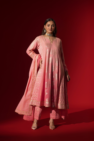 Naseebo Rani Rouge Ombre Anarkali Set