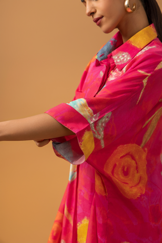 Naseebo Fuchsia Bloom Muslin Coord Set