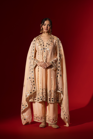Naseebo Ruhaani Peach Embroidered Brocade Kurta Set