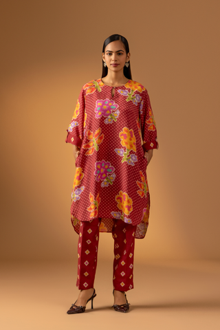 Naseebo Scarlet Meadow Muslin Coord Set