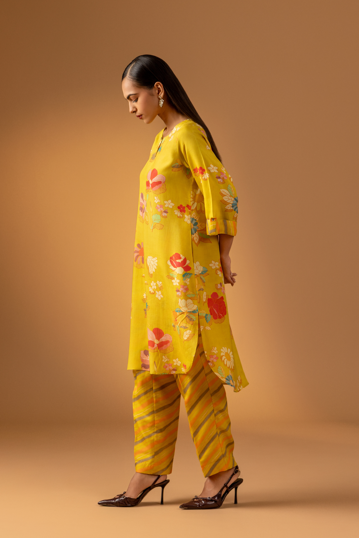 Naseebo Saffron Song Muslin Coord Set