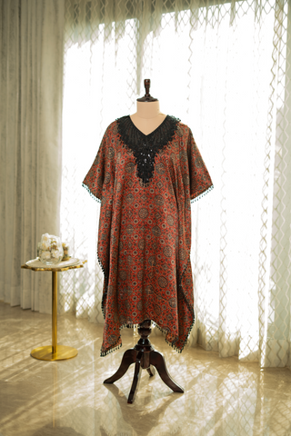 Crimson Silk Symphony Kaftan with Pants