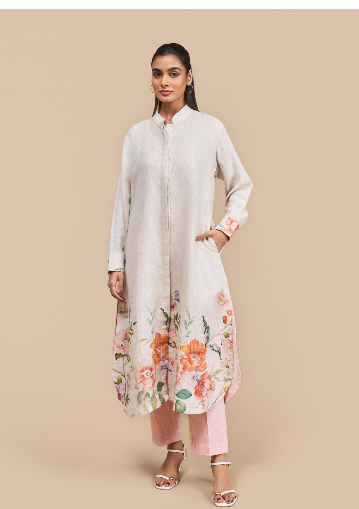 Naseebo Peone Blossom Garden Linen Kurta Set