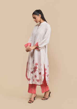 Naseebo Scarlet Bloom Linen Kurta Set