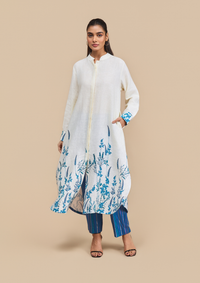 Naseebo Anne Blue Botanical Linen Kurta Set