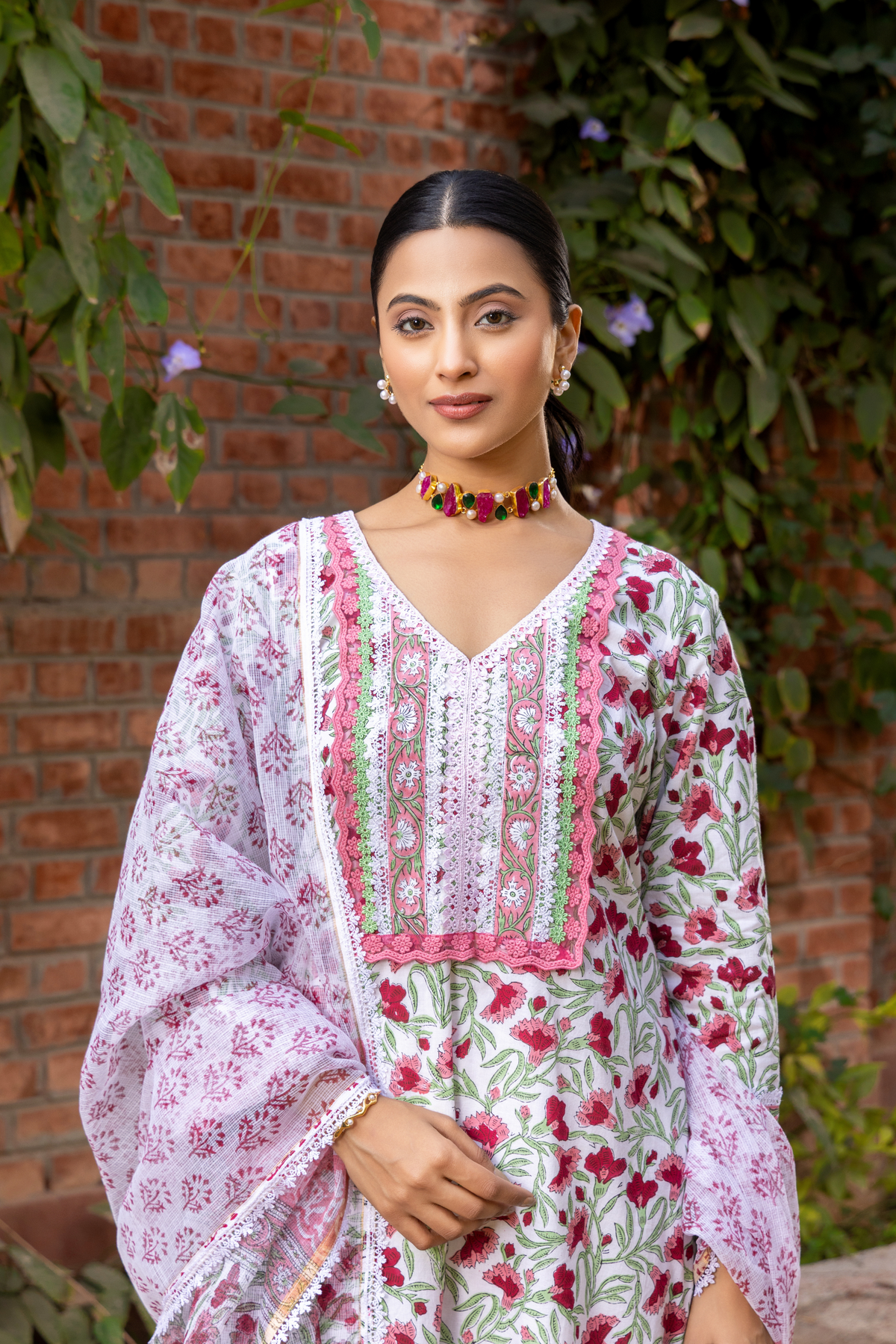 Naseebo Blooming Grace Hand Block Printed Cotton Kurta Set
