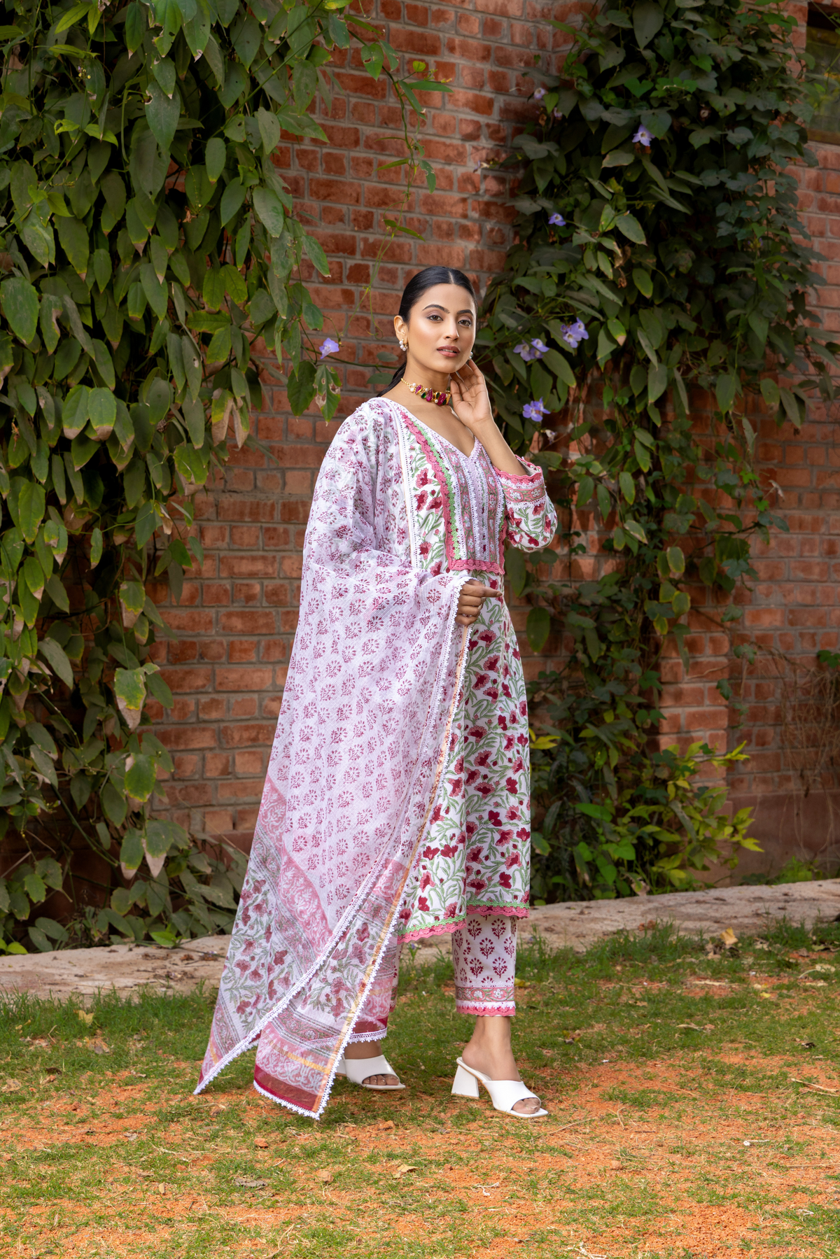 Naseebo Blooming Grace Hand Block Printed Cotton Kurta Set