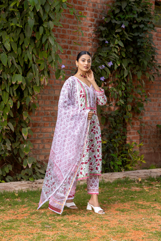 Naseebo Blooming Grace Hand Block Printed Cotton Kurta Set