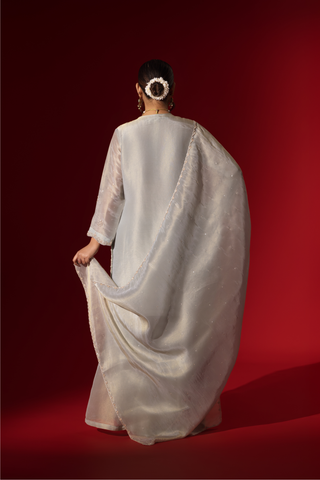 Naseebo Silver Haze Grey Embroidered Gharara Set