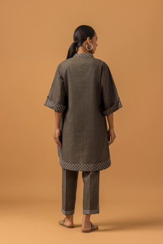 Naseebo Shadow Grid Linen Premium Co-ord Set