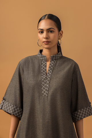 Naseebo Shadow Grid Linen Premium Co-ord Set