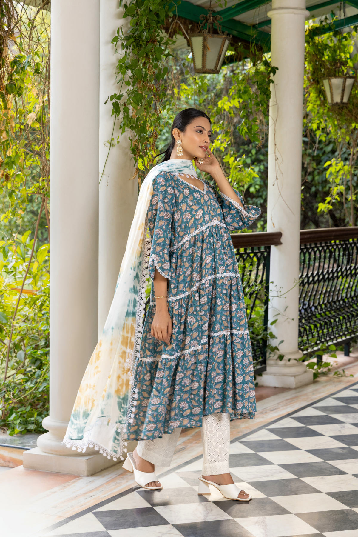 Naseebo Teal Whisper Hand Block Printed Cotton Kurta Set