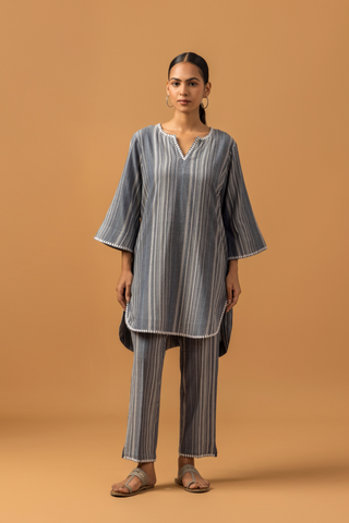 Naseebo Graphite Stripe Linen Premium Co-ord Set
