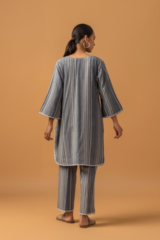 Naseebo Graphite Stripe Linen Premium Co-ord Set