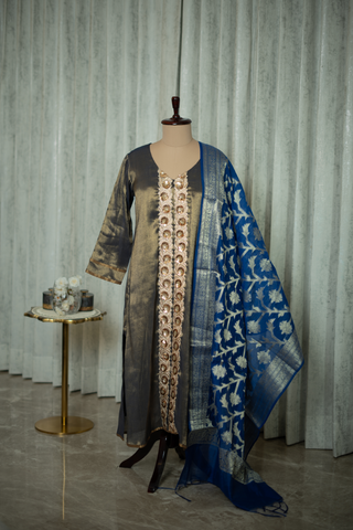 Charcoal Charm Tissue Chanderi Kurta Set