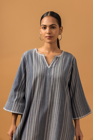 Naseebo Graphite Stripe Linen Premium Co-ord Set