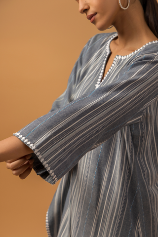 Naseebo Graphite Stripe Linen Premium Co-ord Set
