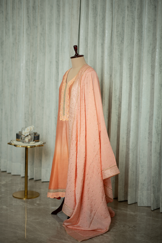 Coral Glow Chanderi Silk Kurta Set