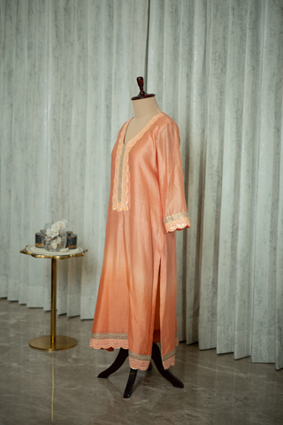 Coral Glow Chanderi Silk Kurta Set