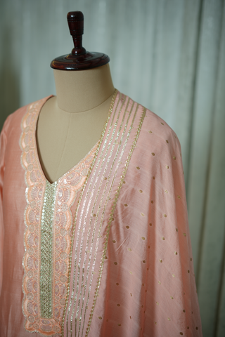Coral Glow Chanderi Silk Kurta Set