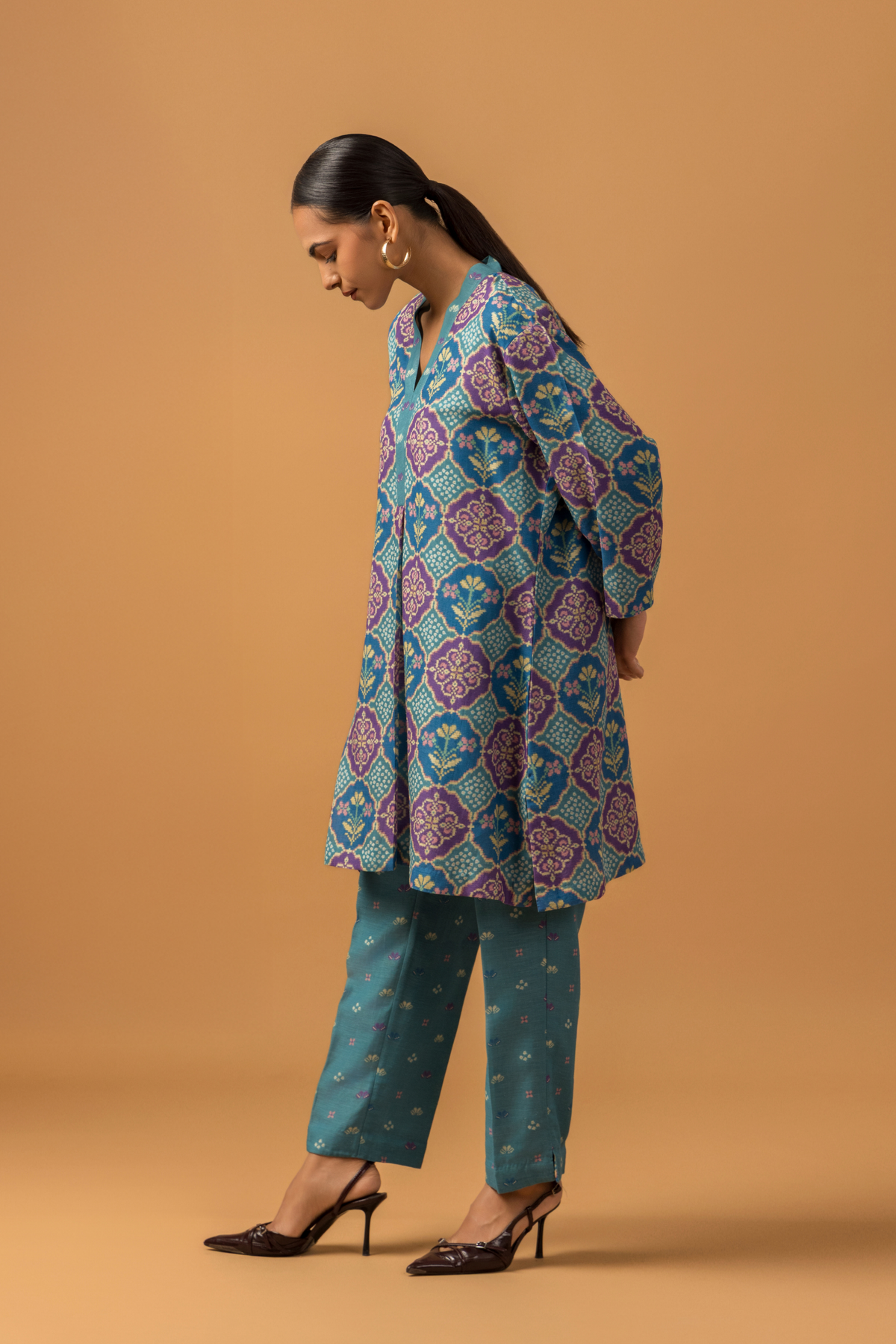 Naseebo Teal Medallion Linen Co-ord Set
