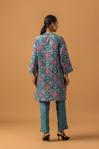 Naseebo Teal Medallion Linen Premium Co-ord Set