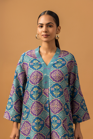 Naseebo Teal Medallion Linen Premium Co-ord Set