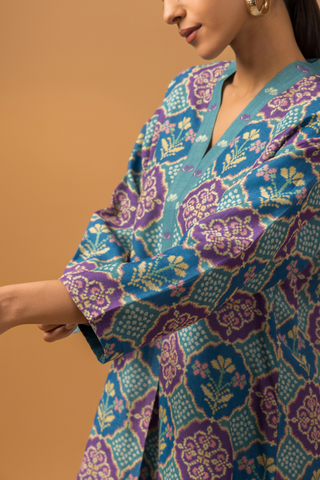 Naseebo Teal Medallion Linen Premium Co-ord Set