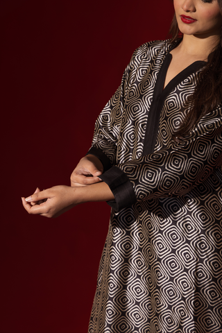 Naseebo Circular Echo Ebony Ivory Silk Coord Set