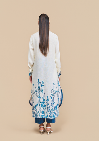 Naseebo Anne Blue Botanical Linen Kurta Set