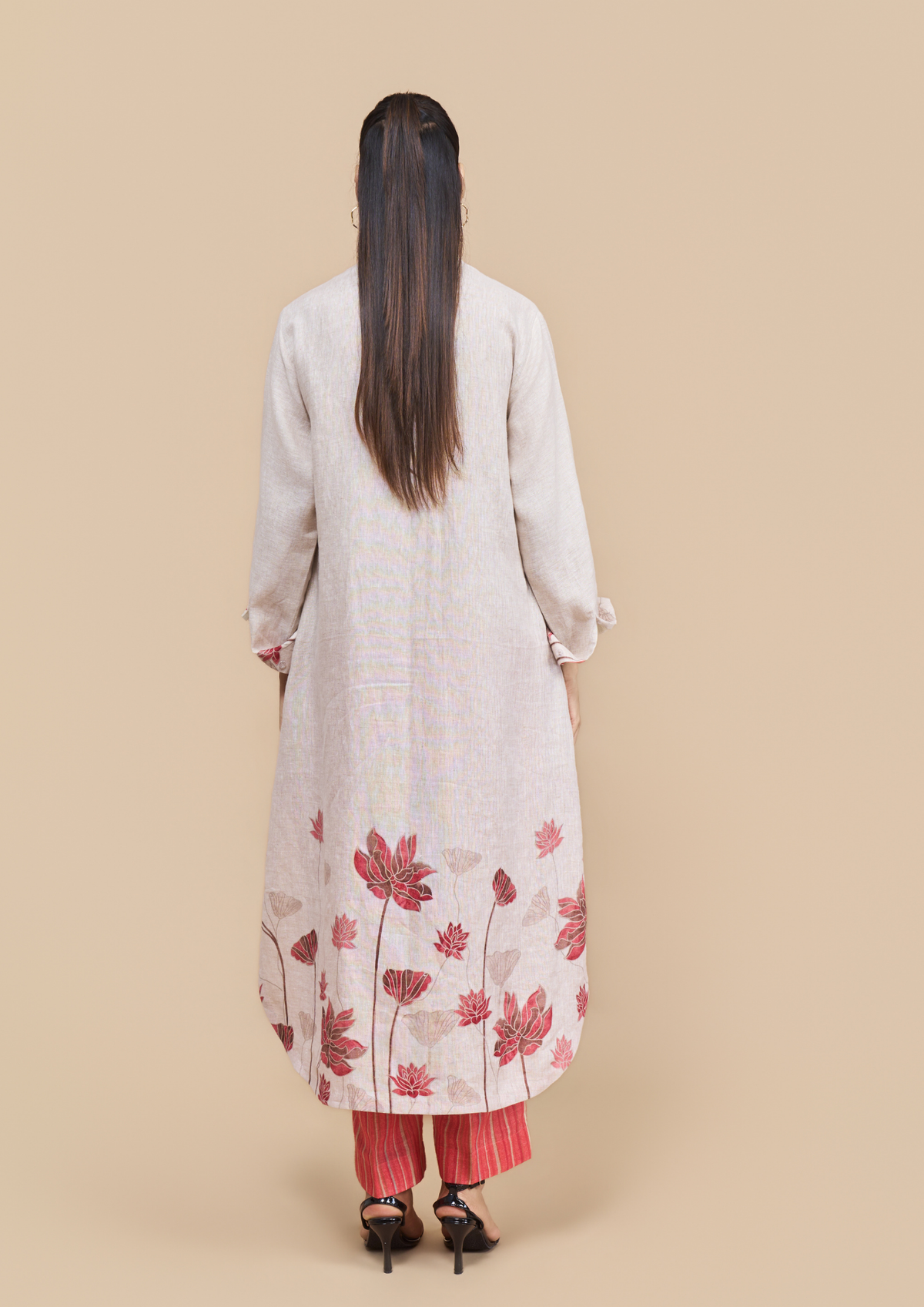 Naseebo Scarlet Bloom Linen Kurta Set
