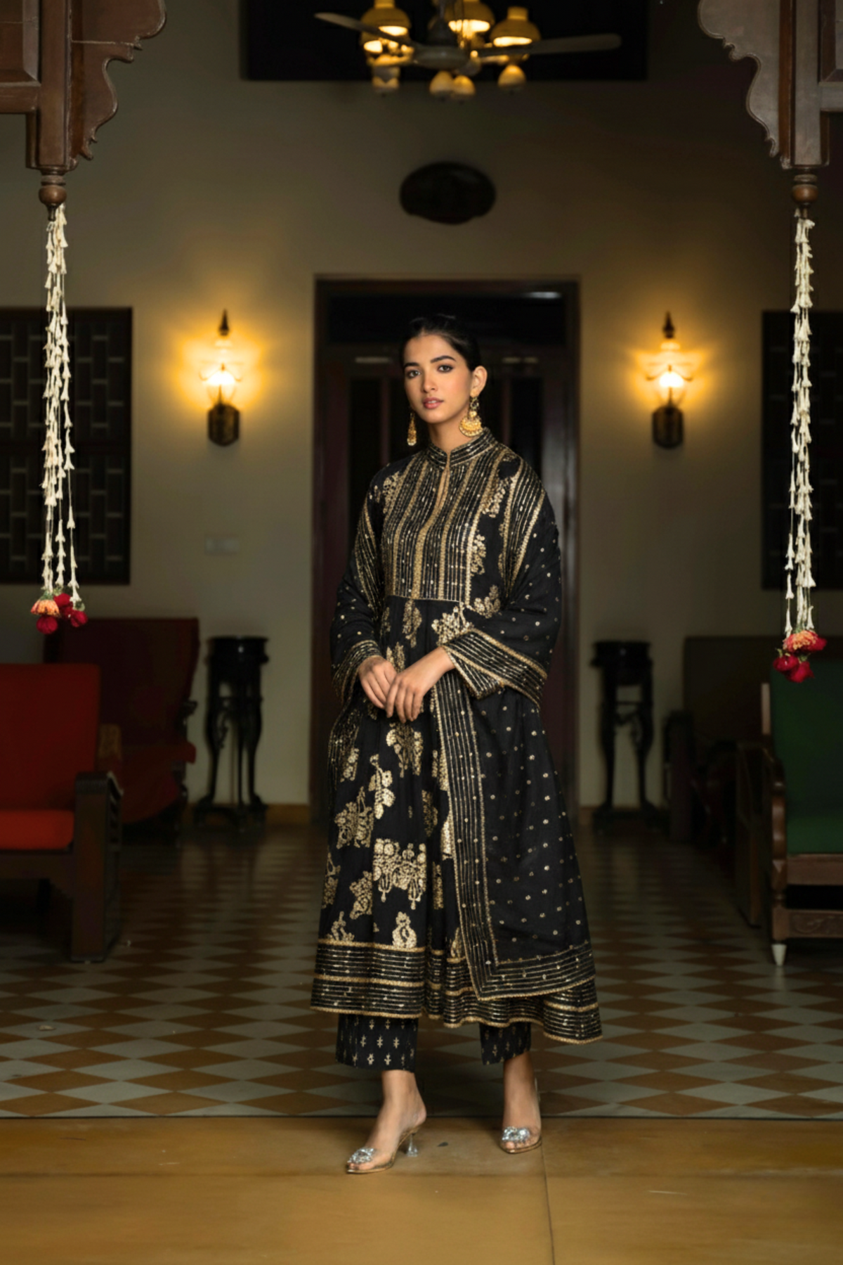 Black Luxe Anarkali Kurta Set