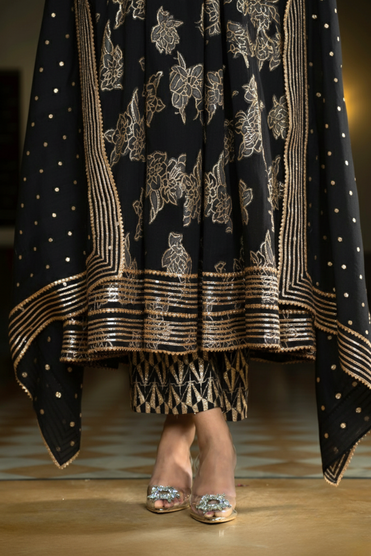 Black Luxe Anarkali Kurta Set