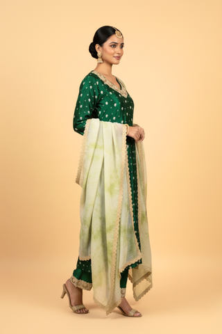 Naseebo Enchanted Emerald Silk Brocade Kurta Set