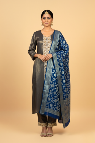 Charcoal Charm Tissue Chanderi Kurta Set