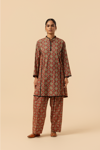 Naseebo Rustic Latticework Ajrakh Printed Farshi Coord Set