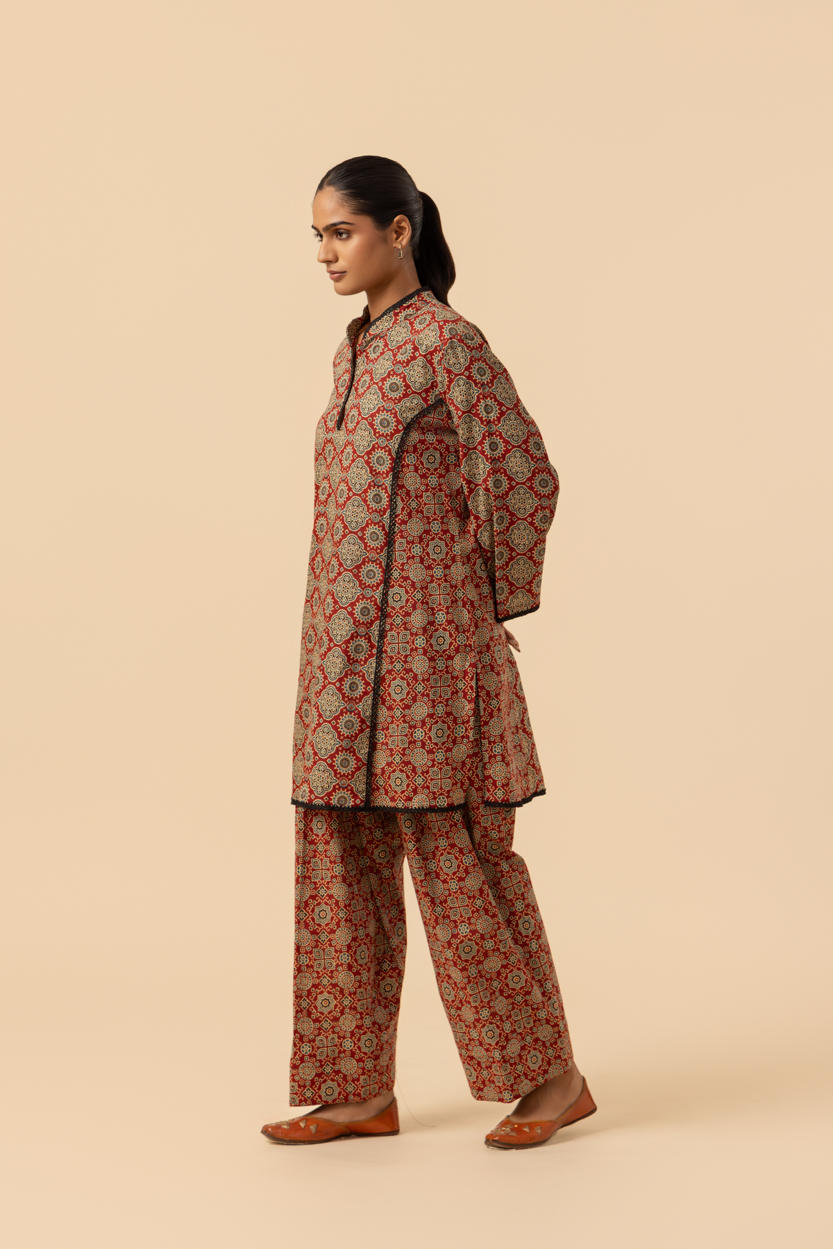Naseebo Rustic Latticework Ajrakh Printed Farshi Coord Set
