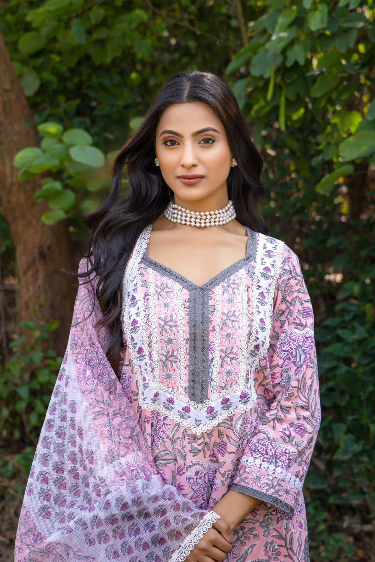 Naseebo Pink Serenity Hand Block Printed Cotton Kurta Set