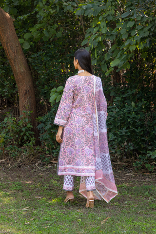 Naseebo Pink Serenity Hand Block Printed Cotton Kurta Set