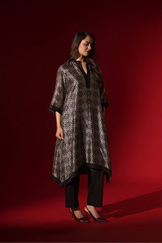 Naseebo Shadow Bloom Ebony Ivory Silk Coord Set