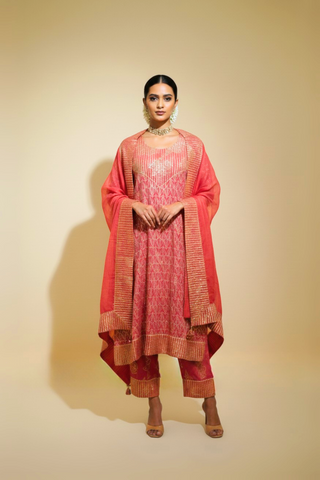 Naseebo Luxe Vermilion Cotton Silk Lurex Kurta Set