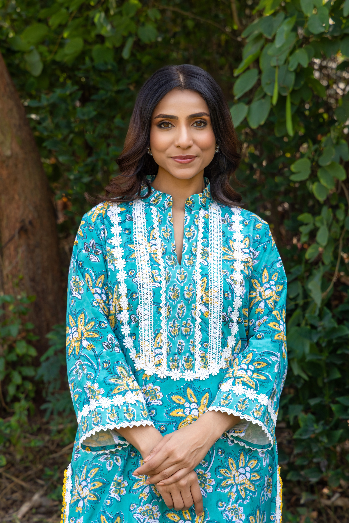 Naseebo Blue Meadow Hand Block Printed Cotton Kurta Set